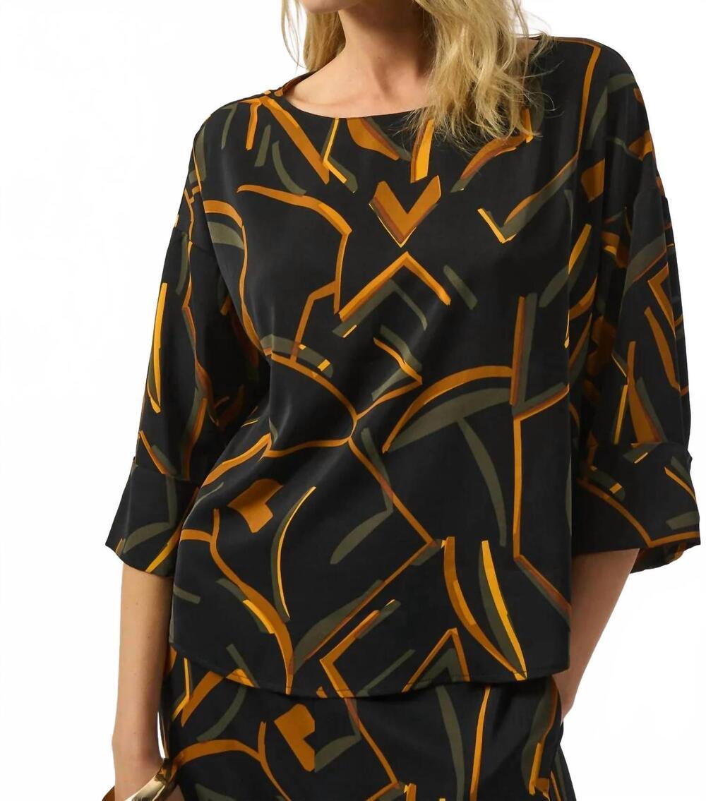 NEW JOSEPH RIBKOFF geometric print 3/4 sleeve boxy top in black/multi
